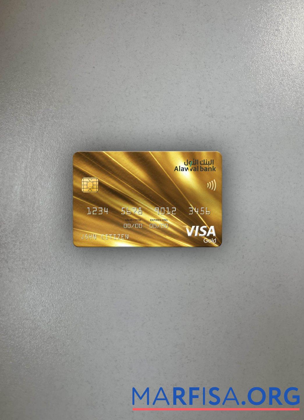 Realistic Saudi Arabia Alawwal Bank visa gold card photolook front example